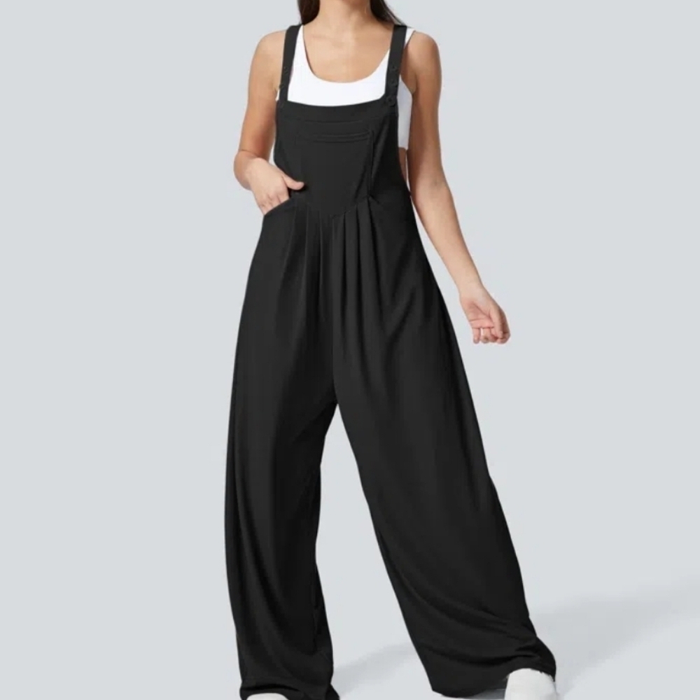 Halara Waffle Knit Adjustable Jumpsuit Overalls Black L - Picture 2 of 12